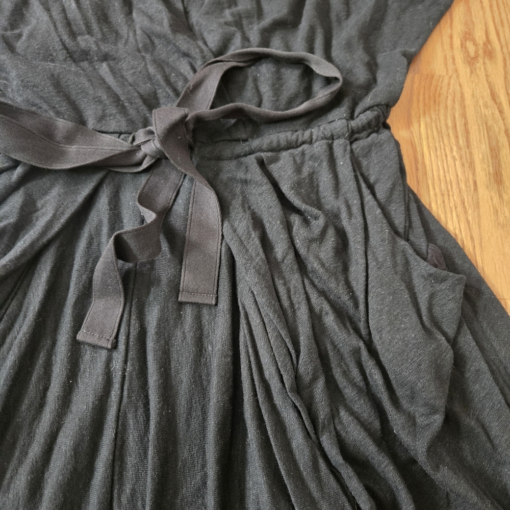 Free People Guaze Midi Dress Black Linen Casual A-Line Draped Pockets Keyhole S - Picture 7 of 15